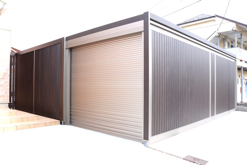 米子市 外構リフォーム バイクや趣味用品を収納したガレージ