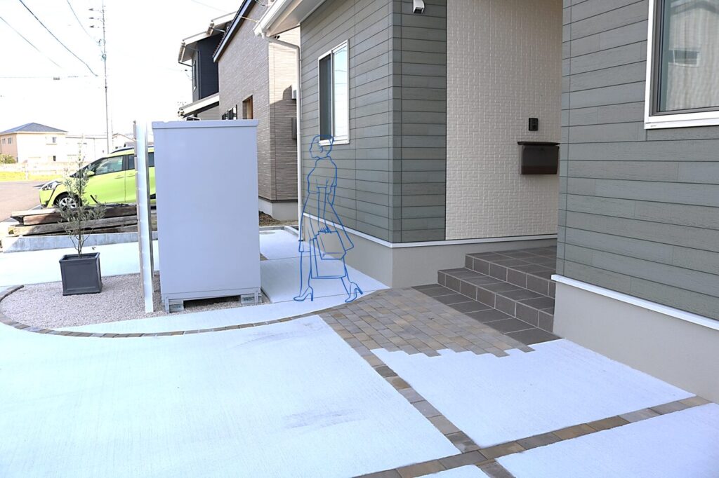 米子市 木目調フェンス付き駐輪場 外構施工事例