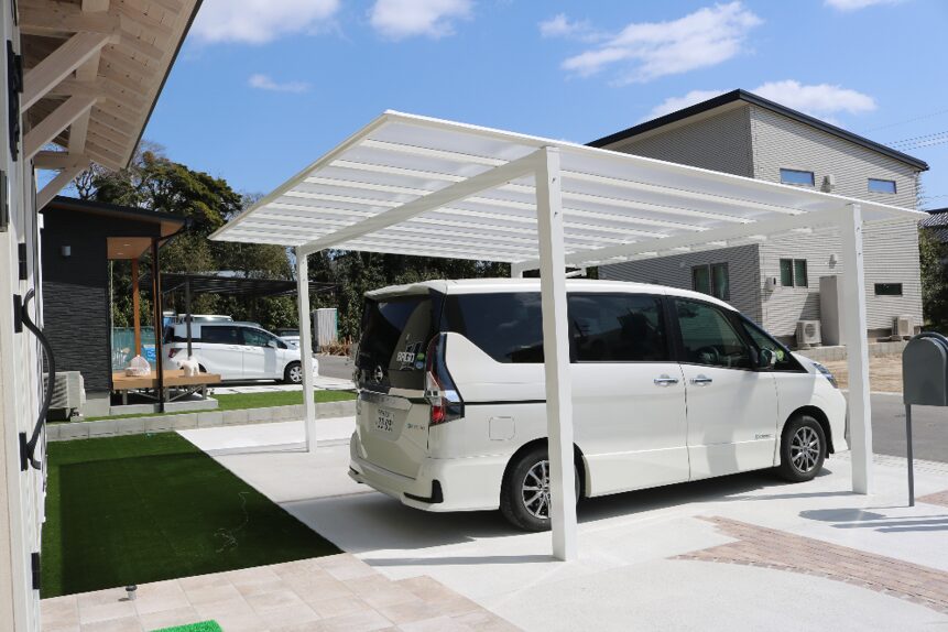 米子市 外構工事 デザインブロックで区切られた駐車スペース