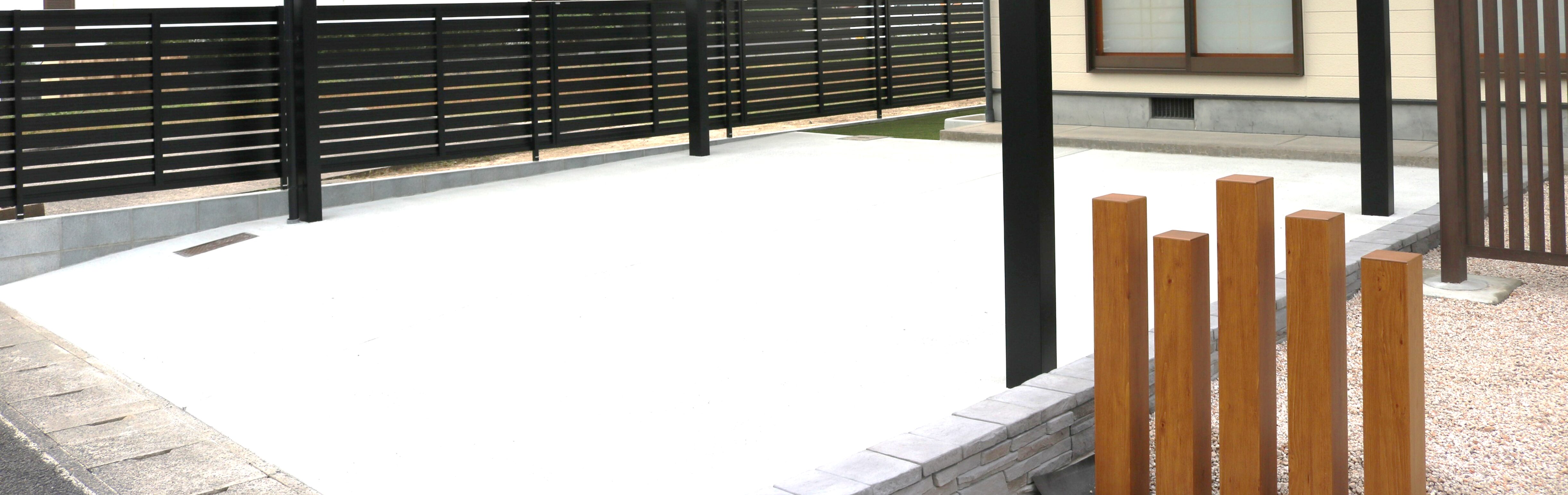 米子市 外構工事 デザイン性のある門柱とアプローチの仕上がり